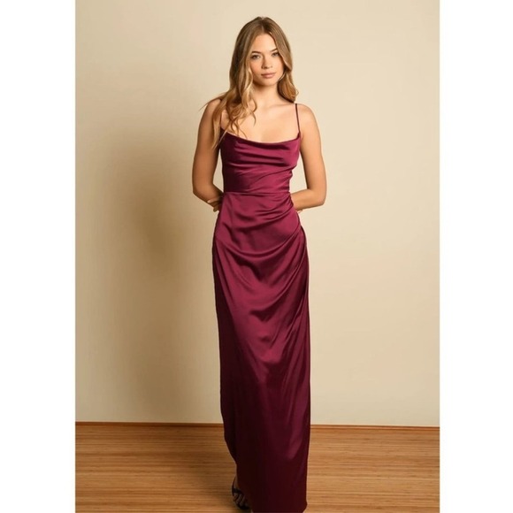 Anthropologie Hutch Silky Carver Maxi Gown In Eggplant Wine - Picture 1 of 11